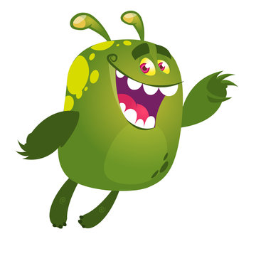Cartoon flying  monster. Halloween vector illustration of excited monster