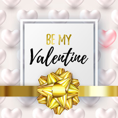 Beautiful Be My Valentine banner with 3d metallic glossy Hearts Gray color. Glossy festive web poster for Happy Valentine's Day holidays.