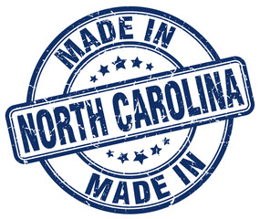 made in North Carolina blue grunge round stamp