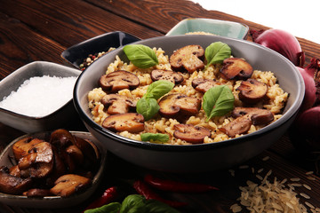 risotto with mushrooms, fresh herbs and parmesan cheese