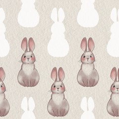 Cute cartoon rabbits. Seamless pattern