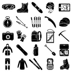 Snowboarding equipment icons set. Simple set of snowboarding equipment vector icons for web design on white background