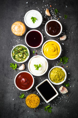 Sauce set assortment - mayonnaise, mustard, ketchup and others t
