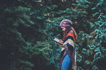 Young woman relax in the holiday. Travel nature and  write a note Happy to see the beauty of the...
