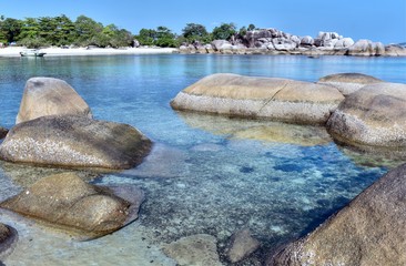 Tanjung Tinggi Beach which is rich for its granites with their various sizes, Belitung Island, Indonesia