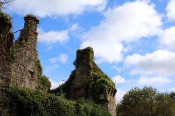 Abandoned and crumbling roof on an old manor house located in the west of Ireland