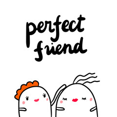 Perfect friend hand drawn illustration with cute marshmallows supporting each other