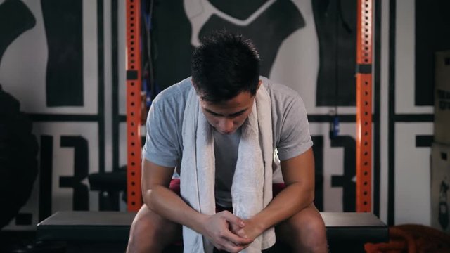 Man before fight boxer boxing action in dressing rooms match, training gym sportman with gloves karate thai mma
