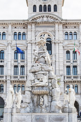 Fototapeta na wymiar Trieste City Hall and Four Continents fountain in Italy