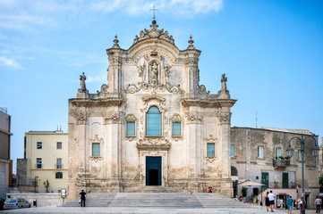 Fototapeta na wymiar Matera, historic center, Church of San Francesco d'Assisi. UNESCO World Heritage Site, European Capital of Culture 2019. Basilicata, Italy