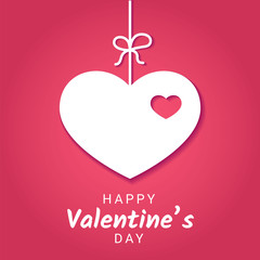 Vector illustration of Valentine Day or love banner with decoration in form of heart hanging on ribbon.
