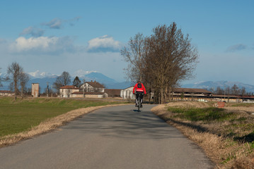 Fototapeta premium ciclista pedala in campagna