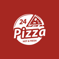 Set of pizza logo, badges, banners, emblem for fast food restaurant. Vector illustration.