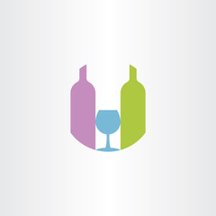 glass and wine bottle symbol logo sign vector icon
