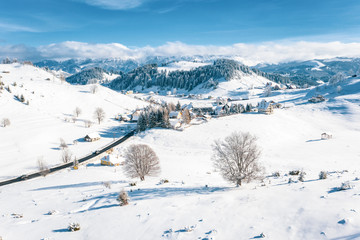 Fundata village in the Carpathian Mountains in winter time
