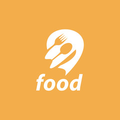 Good Food logo design template. Vector color hand like illustration background. Graphic fork icon symbol for cafe, restaurant, cooking business. Modern linear catering label, emblem, badge in circle