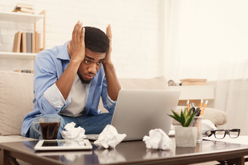 Blogger writing post for social network. Creativity crisis.