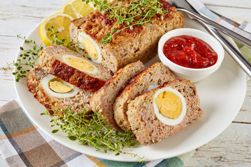 overhead view of tasty Egg Stuffed Meatloaf