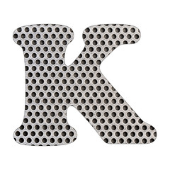 Letter K of the alphabet - Stainless steel punched metal sheet.