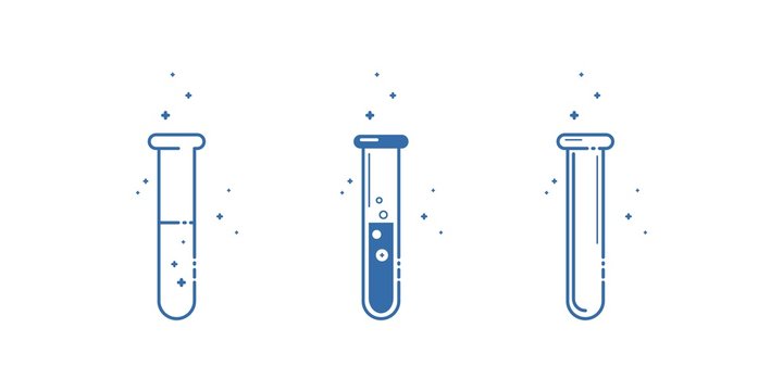 A test tube. Icons set. Equipment for chemical laboratory. Line design. Vector