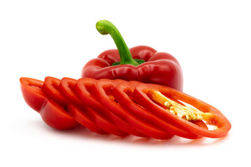 Red chilli slices separated on a white background