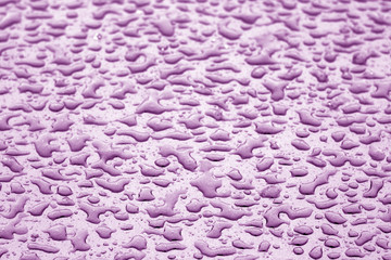 Water drops on car surface in purple tone.