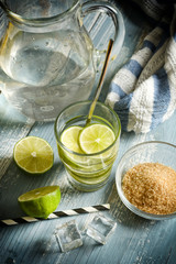 thirst-quenching lime drink with fruit slices in the glass