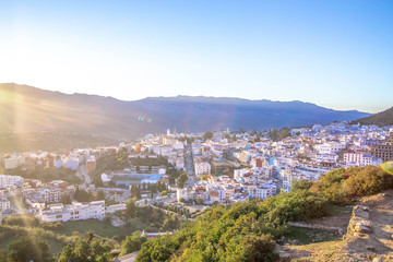 Fototapeta na wymiar Panoramic view in Chefchaouen, Marocco