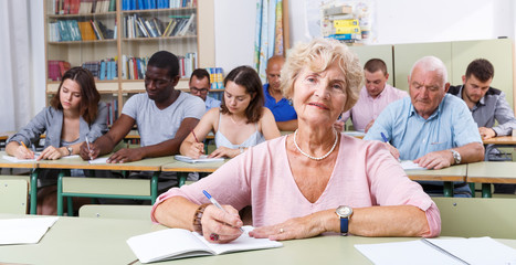 Mature woman take a written exam