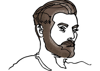 sketch of man with brown beard