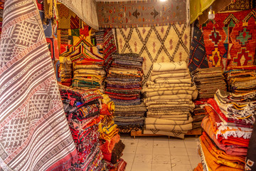 Carpets in local medina market in Fez, Morocco