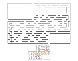 Abstract rectangular maze. Game for kids. Puzzle for children. Labyrinth conundrum. Flat vector illustration isolated on white background. With answer. With place for your image.