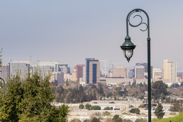 Street lights, San Jose downtown on the background, south San Francisco bay, Silicon Valley,...