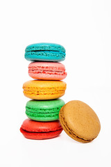 Sweet and colourful macaroons or macaron on white background, Desert.