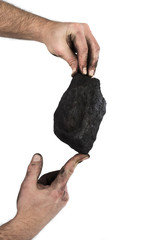 Obraz premium Coal mining: coal miner in hand 