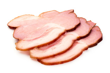 Sliced Smoked Meat Delicatessen, closeup, isolated on a white background