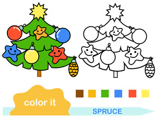 Coloring book for children, color spruce tree