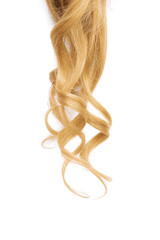 Natural wavy blond hair on white background