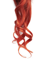 Natural wavy red hair on white background