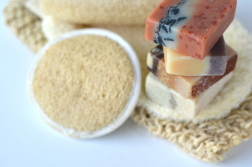Beauty spa natural soap with massage loofah sponges