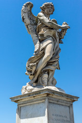 Architectural detail from of St. Angelo Bridge in city of Rome, Italy
