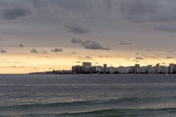 Panoramic view of one end of the Copacabana Beach, with an old famous fort, in Rio de Janeiro, Brazil.
