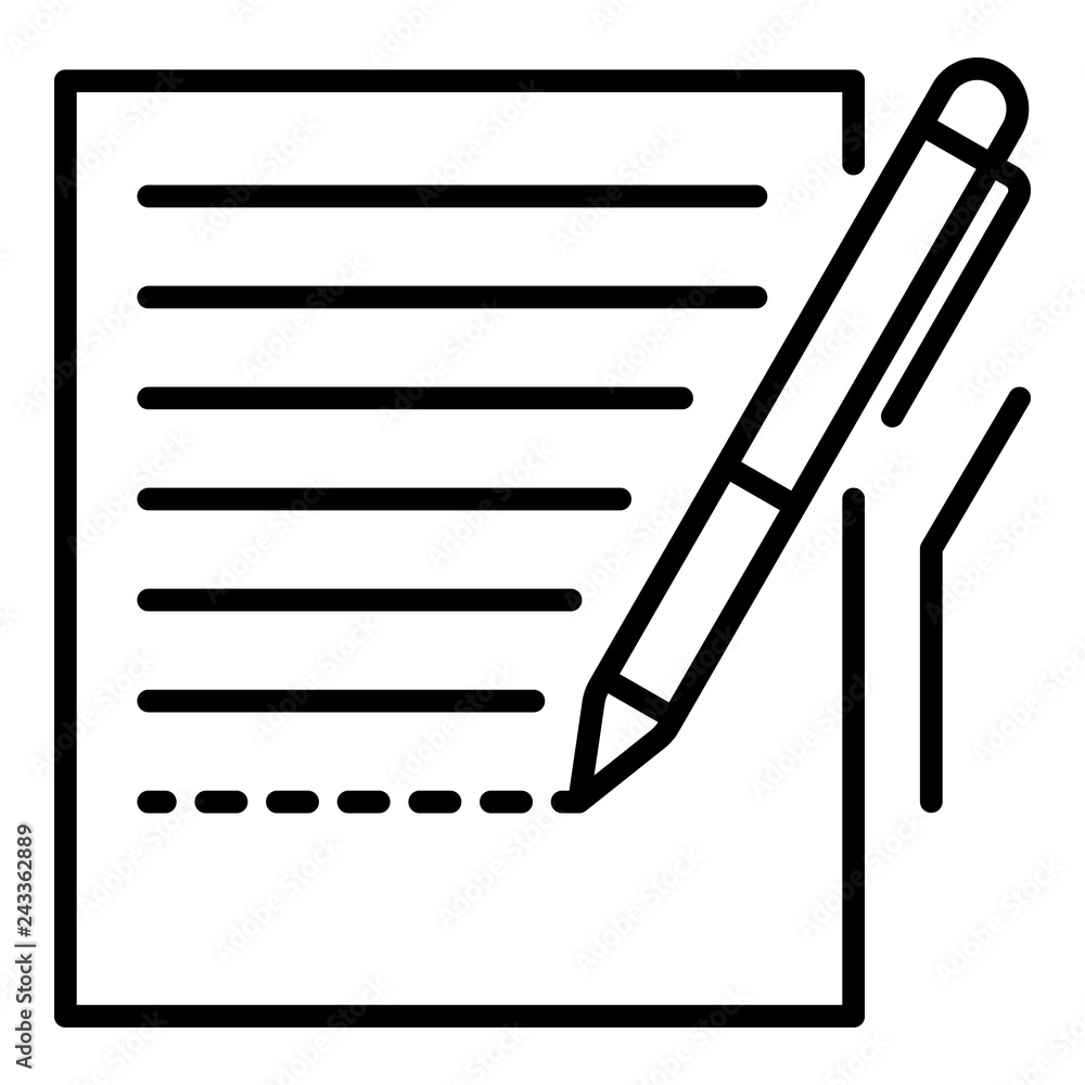 Poster pen homework paper icon. outline pen homework paper vector icon for web design isolated on white bac