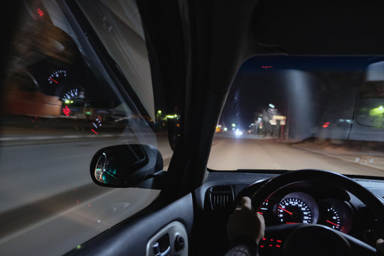 driving a car at night on the way
