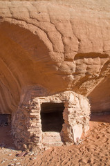 Bedouin stone shelter in desert  Wadi Rum in Jordan