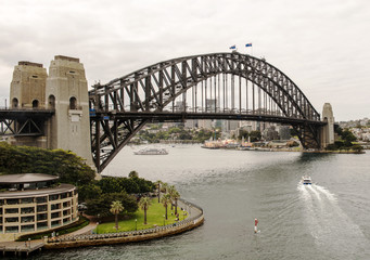 View of the iconic Sydney Harbor Bridge and North Shore in Sydney, New South Wales, Australia