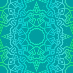 Floral Geometric Pattern With Hand-Drawing Mandala. Illustration. For Fabric, Textile, Print. Green color
