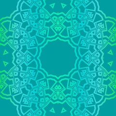 Floral Geometric Pattern With Hand-Drawing Mandala. Illustration. For Fabric, Textile, Print. Green color