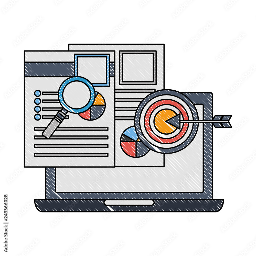 Poster laptop computer with documents and objects
