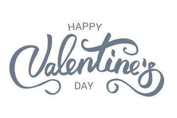 Happy Valentines Day typography poster with handwritten calligraphy text, on white background.